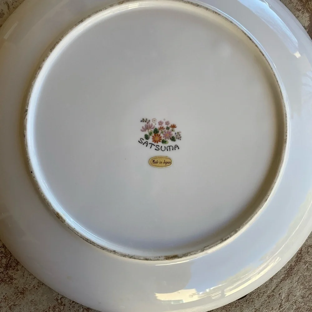 Vintage Japenese Satsuma Double Peacock & Peony‎ Hand Painted Porcelain Plate